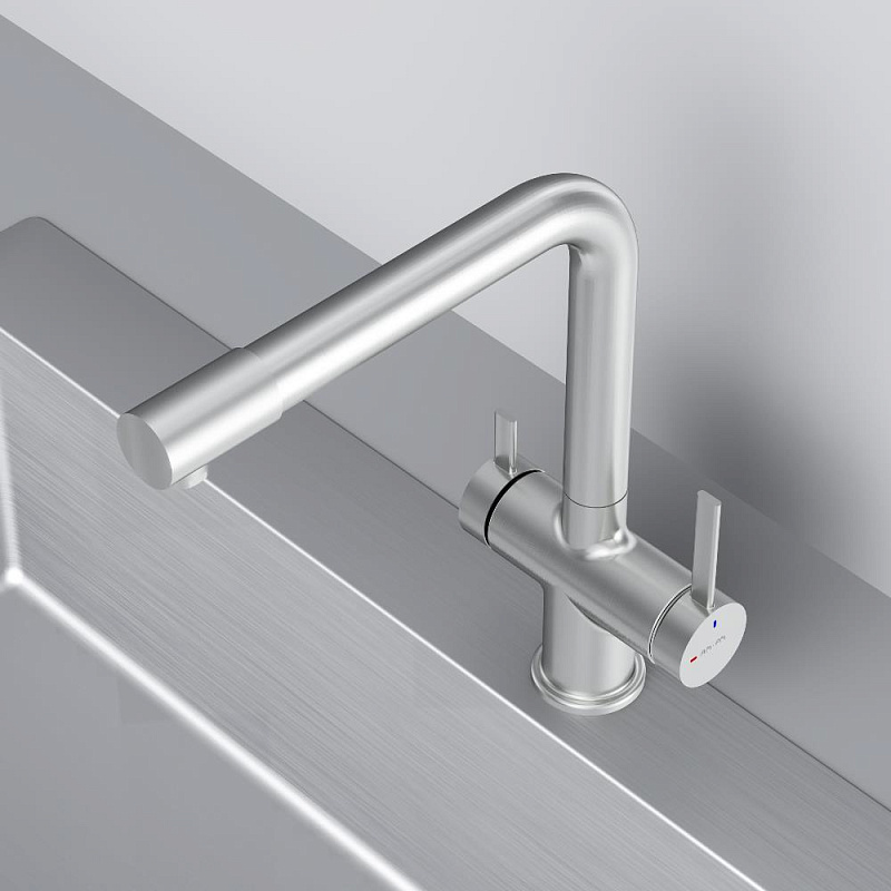 Смеситель для кухни AM.PM Func F8F05711 высокий с L-изливом с каналом для питьевой воды, сатин