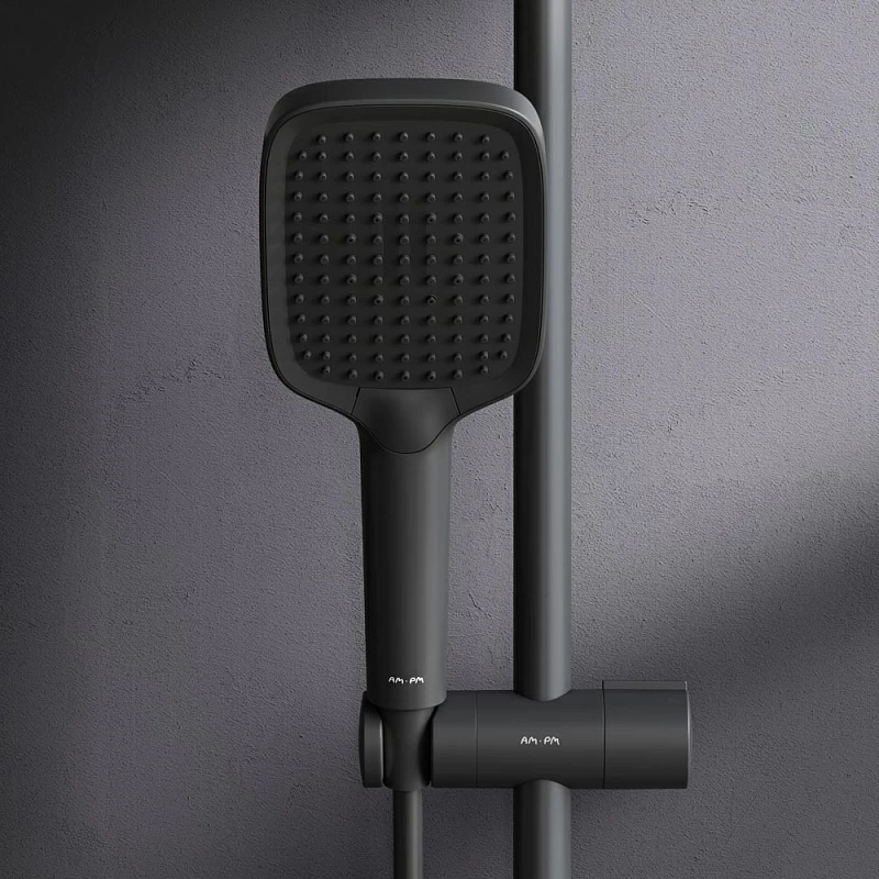 Душевая система AM.PM Func F078F322 стойка с тропическим душем, термостатом, смесителем, изливом, черная