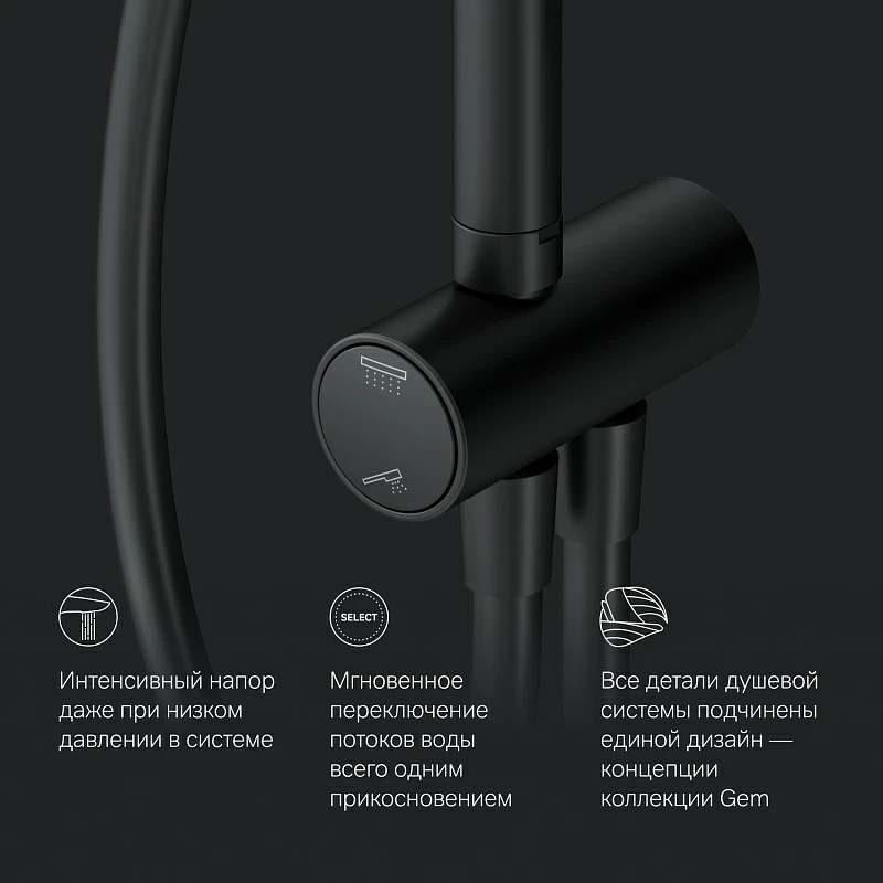 Душевая система AM.PM Gem F0790022 стойка с тропическим душем, черная