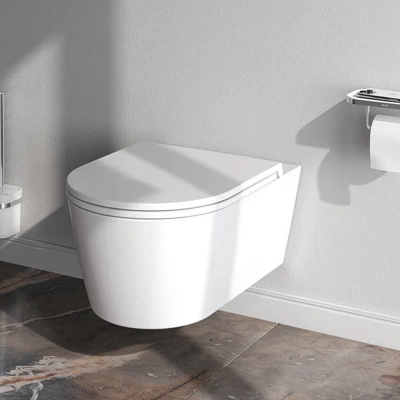 Унитаз подвесной безободковый с инсталляцией AM.PM Sense IS90151.741701 сиденьем микролифт, хром механ. клавишей