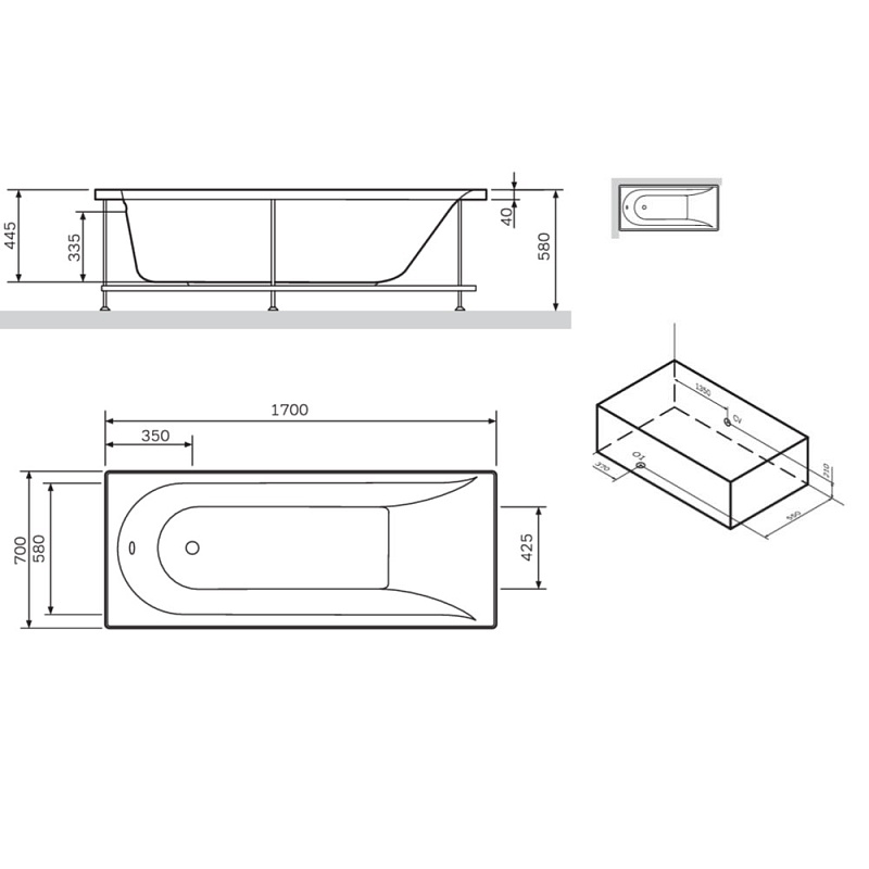 Панель 170 AM.PM W72A-170-070W-P2 под ванну Spirit