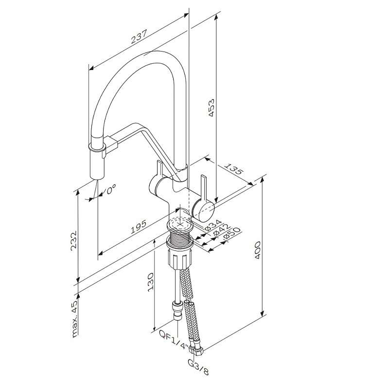 Смеситель для кухни AM.PM Func F8F07812 высокий, сатин с каналом для питьевой воды и гибким черным изливом