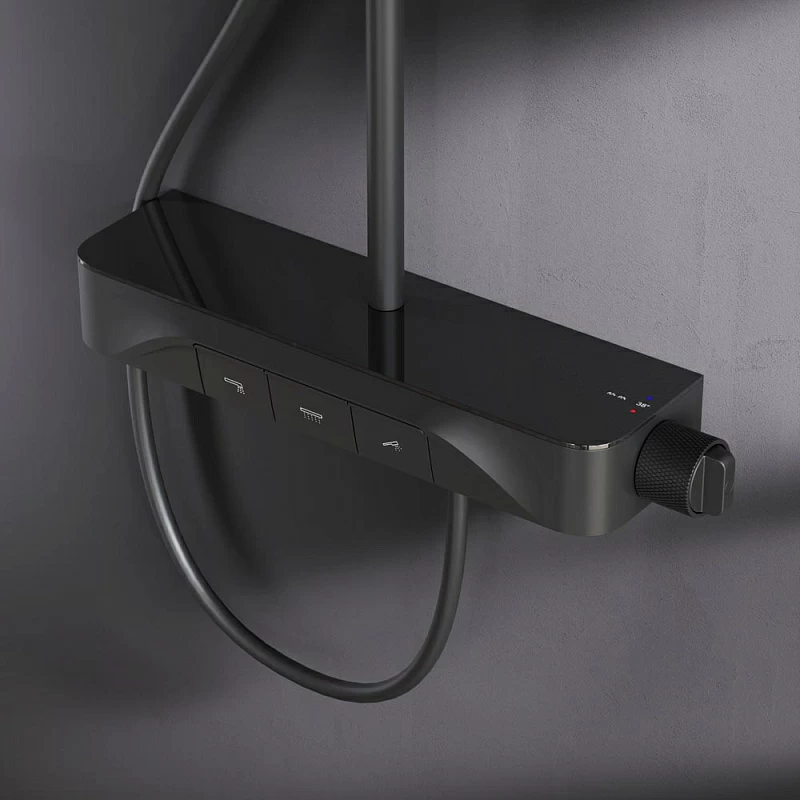 Душевая система AM.PM Func F078F322 стойка с тропическим душем, термостатом, смесителем, изливом, черная