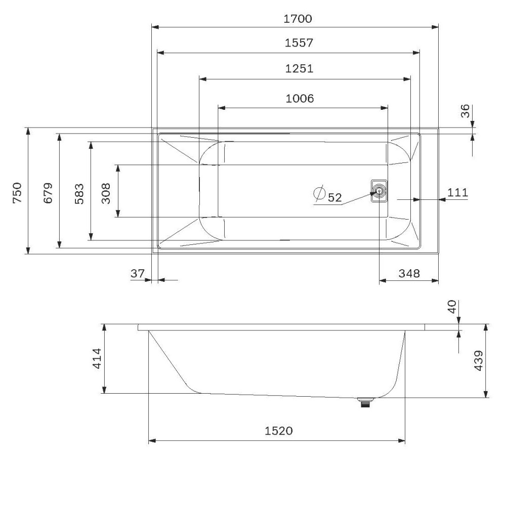 Ванна акриловая 170x75 см Libre W60A-170-075W-A, Белый