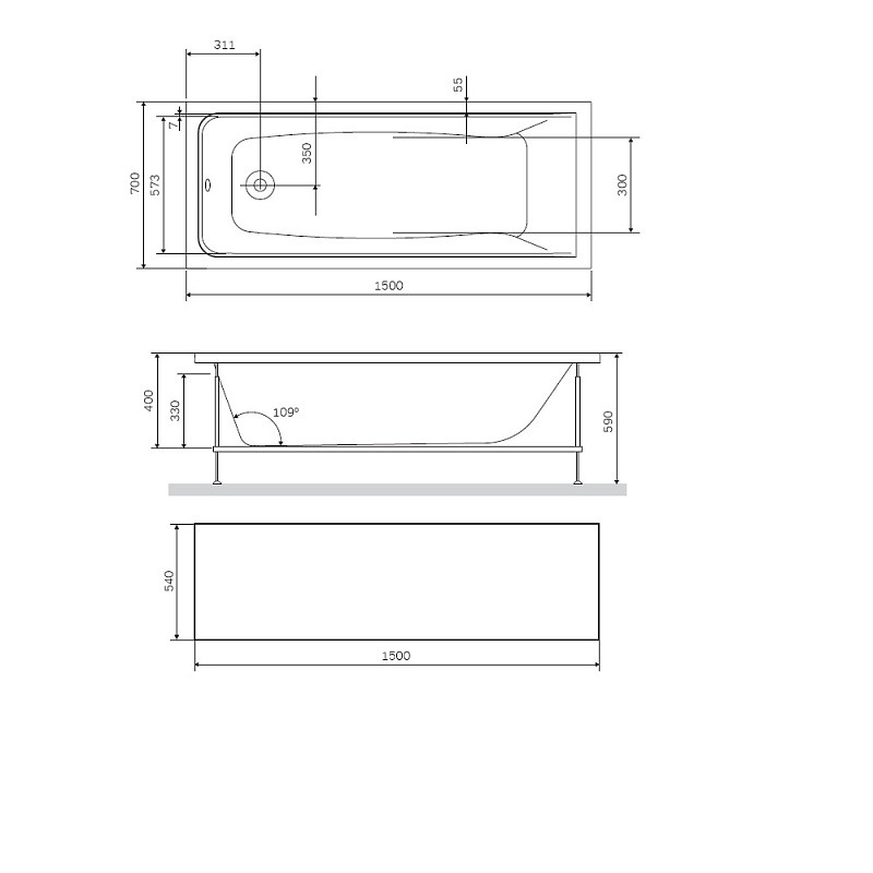 Фронтальная панель 150 AM.PM Gem W90A-150-070B-P черная