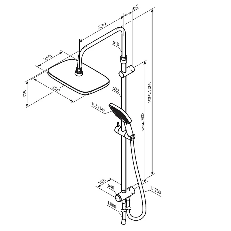 Душевая система Damixa Gala 953000000 стойка с тропическим душем, хром