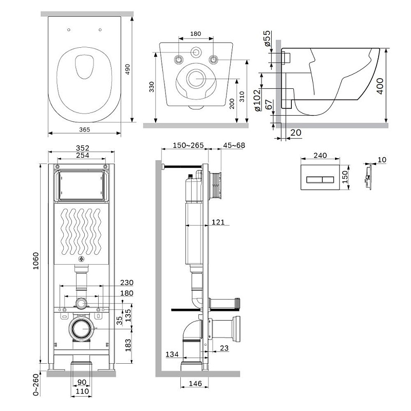Унитаз подвесной с инсталляцией AM.PM Libre IS110301.601900 сиденьем микролифт, белой механ. клавишей