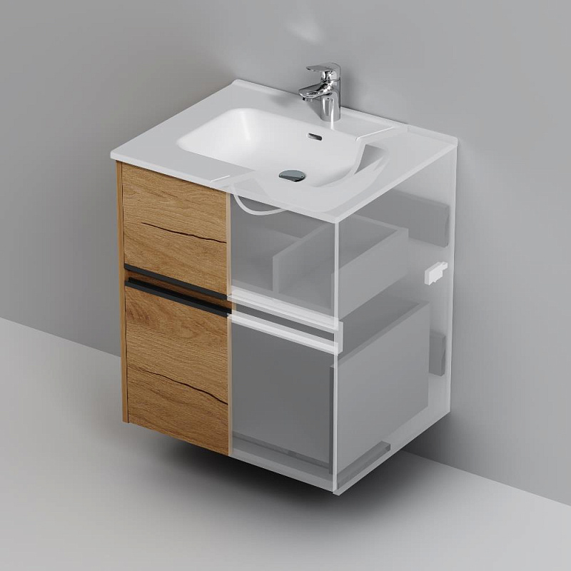 Тумба с раковиной 60 AM.PM Sense M7BFUX0602OF подвесная/напольная на ножках, светлое дерево