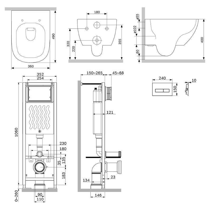 Унитаз подвесной безободковый с инсталляцией AM.PM Above IS110351.9X1900 сиденьем микролифт, механ. клавишей хром