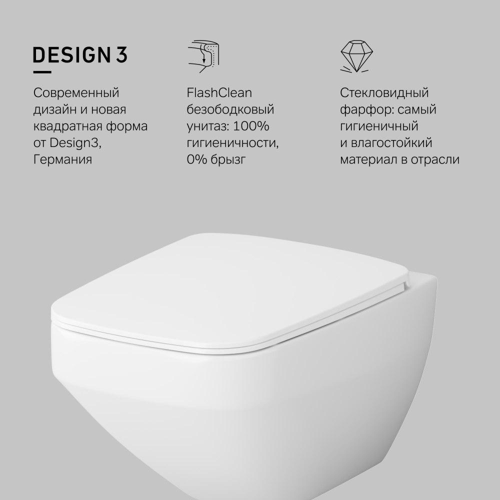 Унитаз подвесной FlashClean с сиденьем микролифт Inspire V2.0 C50A1700SC, Белый глянцевый