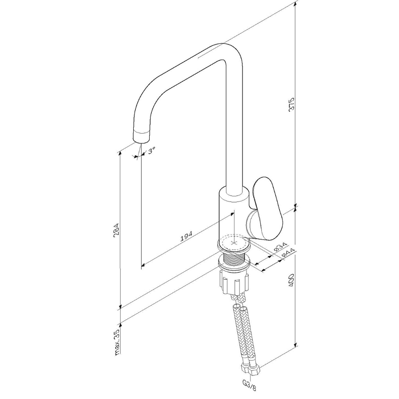 Смеситель для кухни AM.PM Like F8006022 высокий, черный