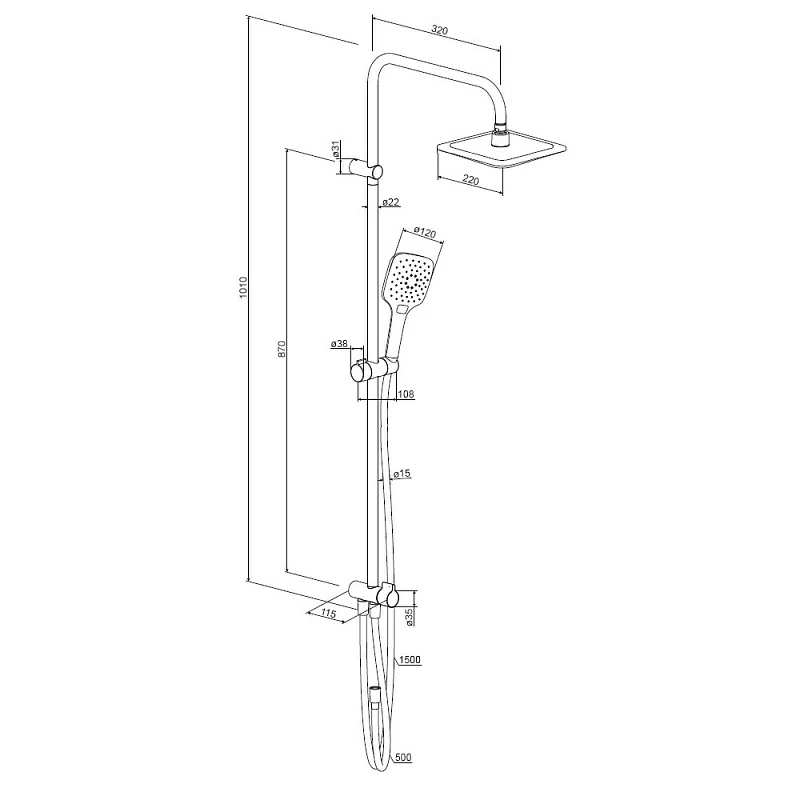 Душевая система Damixa Eclipse 931000300 стойка с тропическим душем, черная