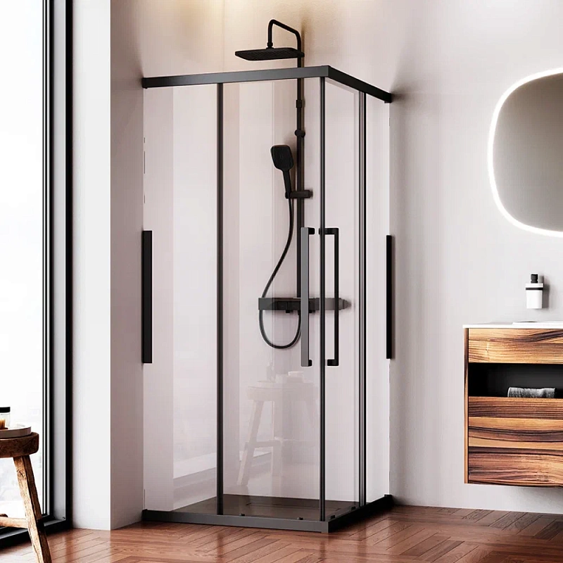 Душевое ограждение без поддона 90x90 AM.PM Func W84G-403-9090-BT профиль черный матовый