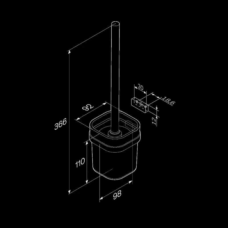 Ершик для унитаза AM.PM Func A8F33322 со стеклянной настенной подставкой, черный