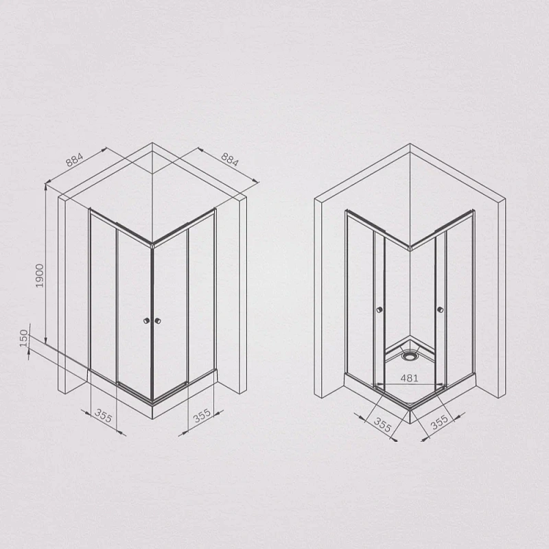 Душевое ограждение без поддона 90x90 AM.PM X-Joy W94G-403-9090-MT профиль серебристый