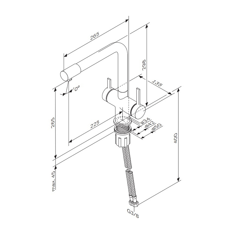 Смеситель для кухни AM.PM Func F8F05722 высокий с L-изливом с каналом для питьевой воды, черный