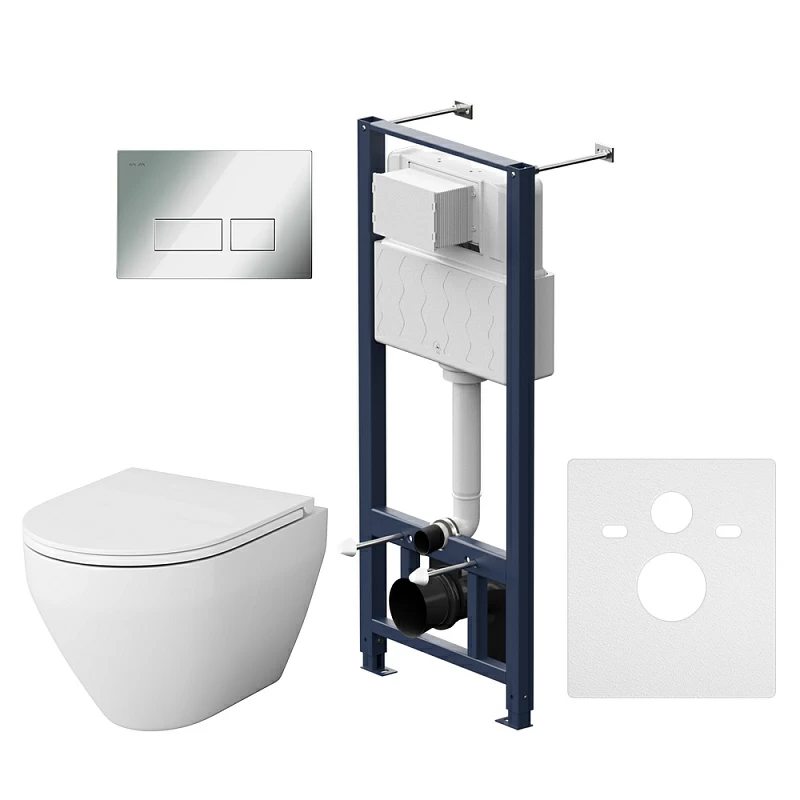 Унитаз подвесной безободковый с инсталляцией AM.PM Spirit 2.0 IS47051.701700 сиденьем микролифт, хром пневм. клавишей