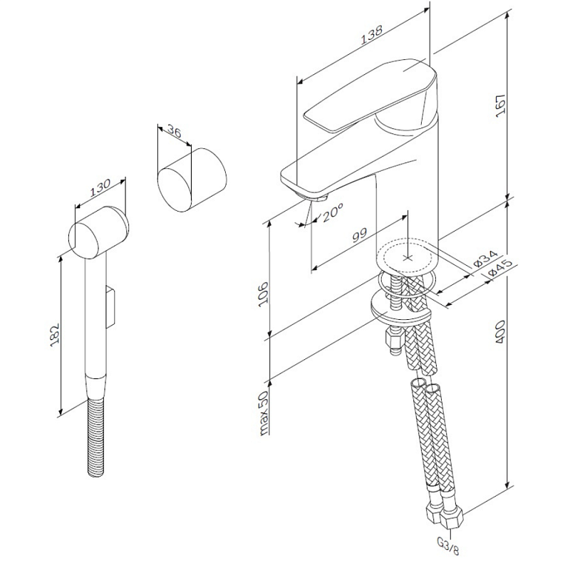 Смеситель для раковины (умывальника) AM.PM Gem F90A03000 с гигиеническим душем, хром