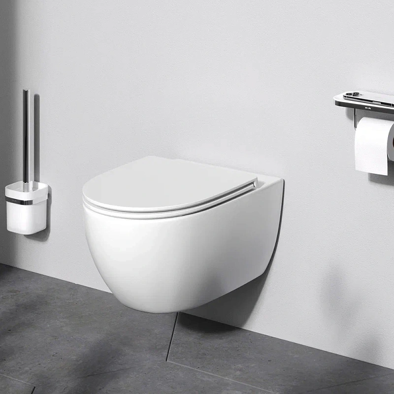 Унитаз подвесной безободковый с инсталляцией AM.PM Awe IS47001.111700 сиденьем микролифт, белой пневм. клавишей