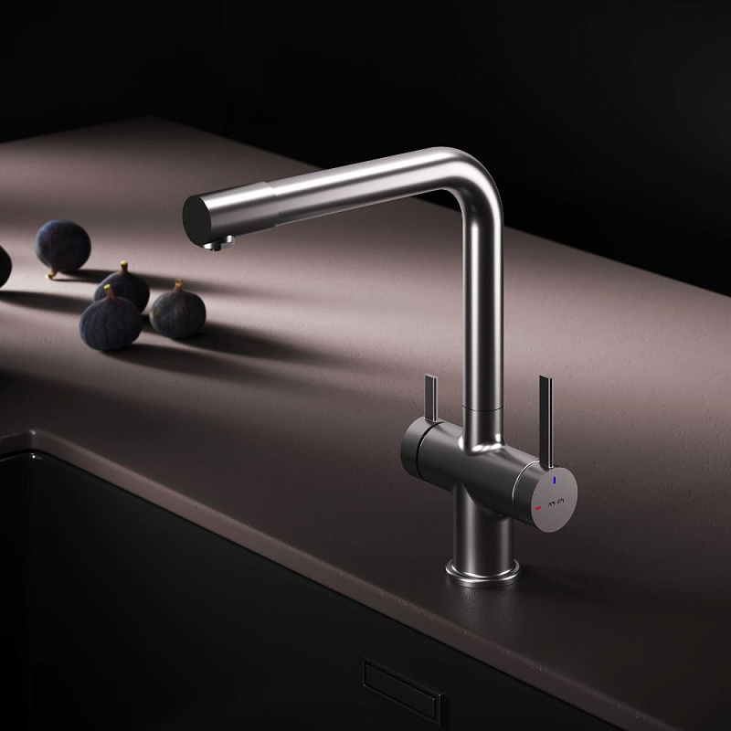 Смеситель для кухни AM.PM Func F8F05711 высокий с L-изливом с каналом для питьевой воды, сатин