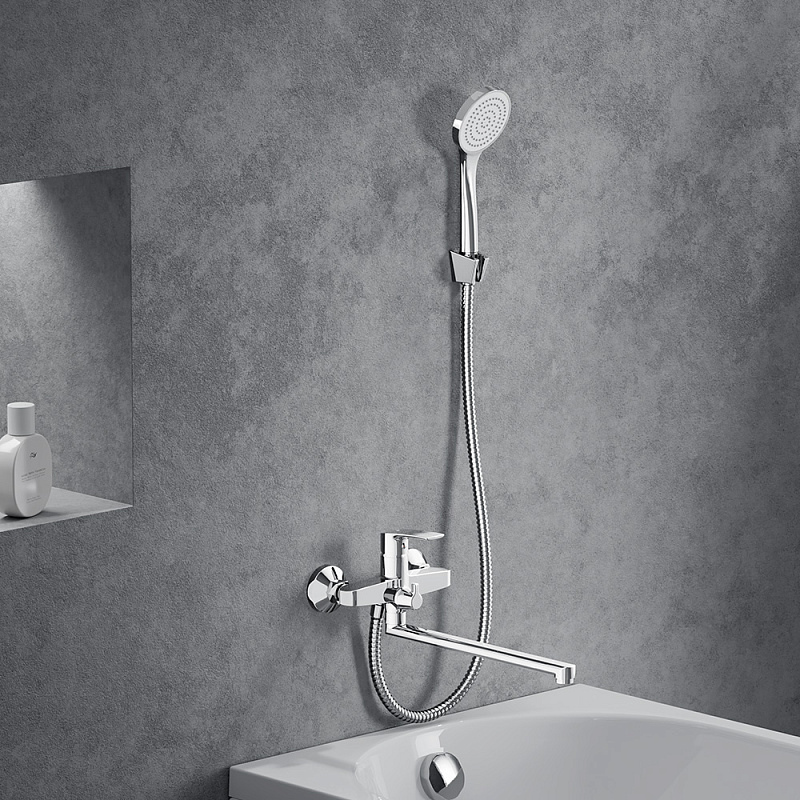 Смеситель для ванны и душа Damixa Eclipse 2.0 489500000 длинный излив, душевая лейка, шланг 1500, хром