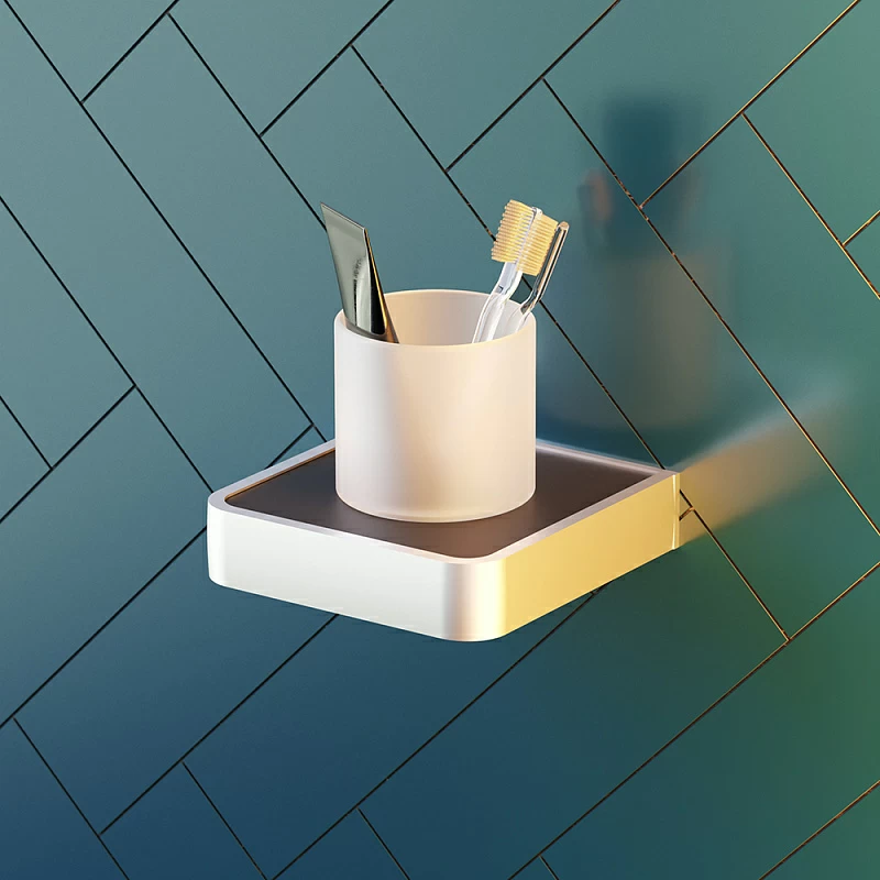 Стакан для зубных щеток настенный Damixa Jupiter DA7734300 стеклянный, хром матовый, черный