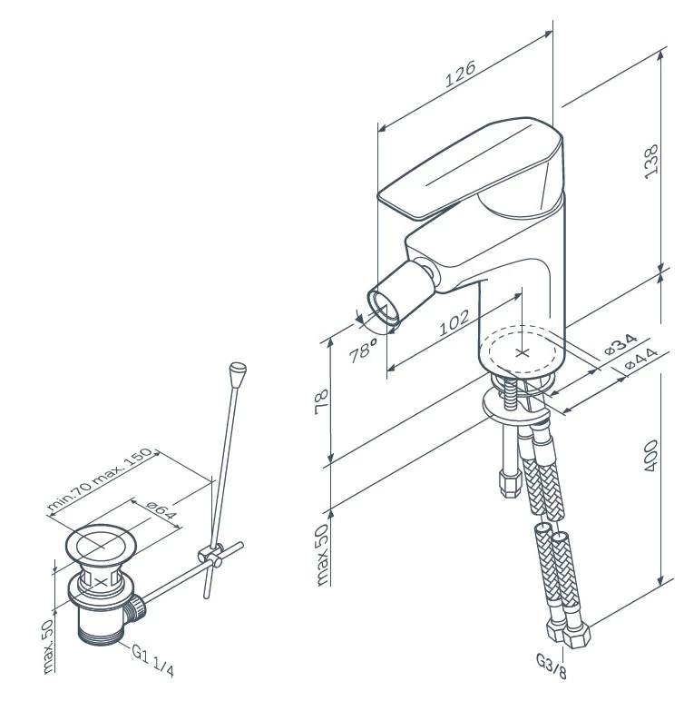 Смеситель для биде AM.PM Gem F90A83100 с донным клапаном, хром