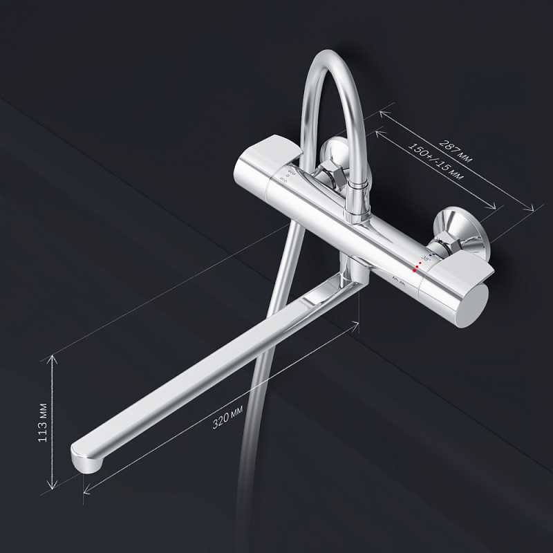 Смеситель для ванны и душа AM.PM X-Joy F85A50900 длинный излив, термостат, хром