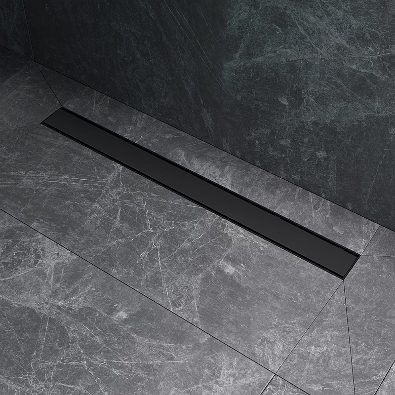 Душевой трап (лоток) 80 AM.PM PrimeFlow W02SC-U11-080-04BM комбинированный затвор с черной матовой решеткой под плитку