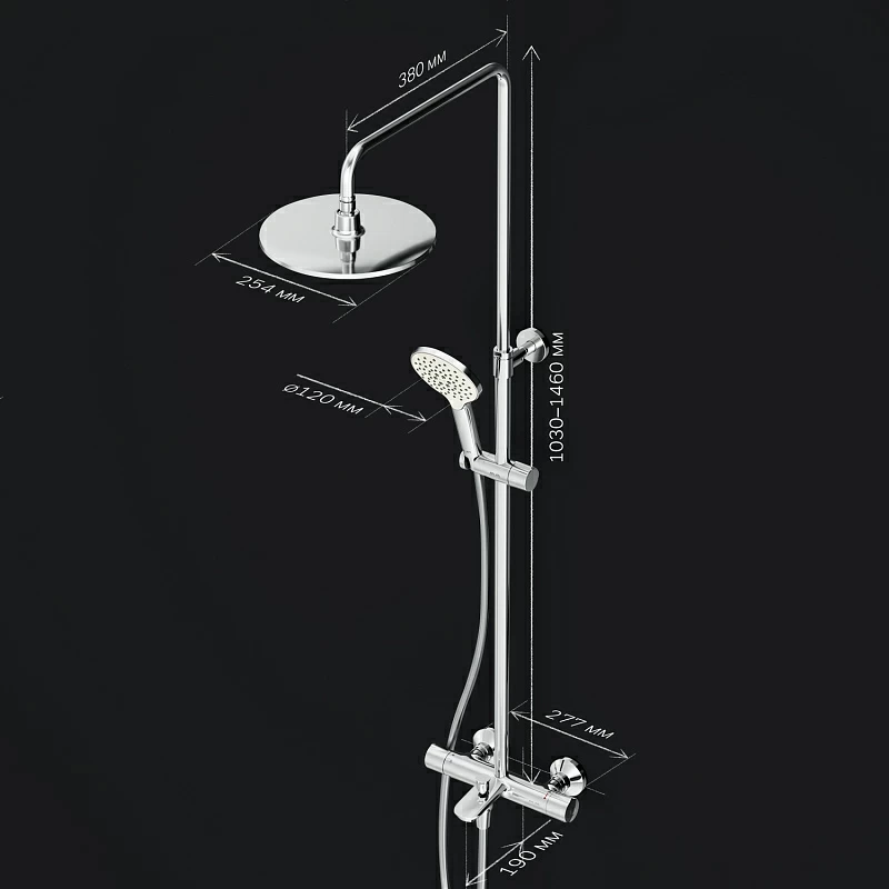 Душевая система AM.PM Like F0780564 стойка с тропическим душем, термостатом, смесителем, изливом, хром