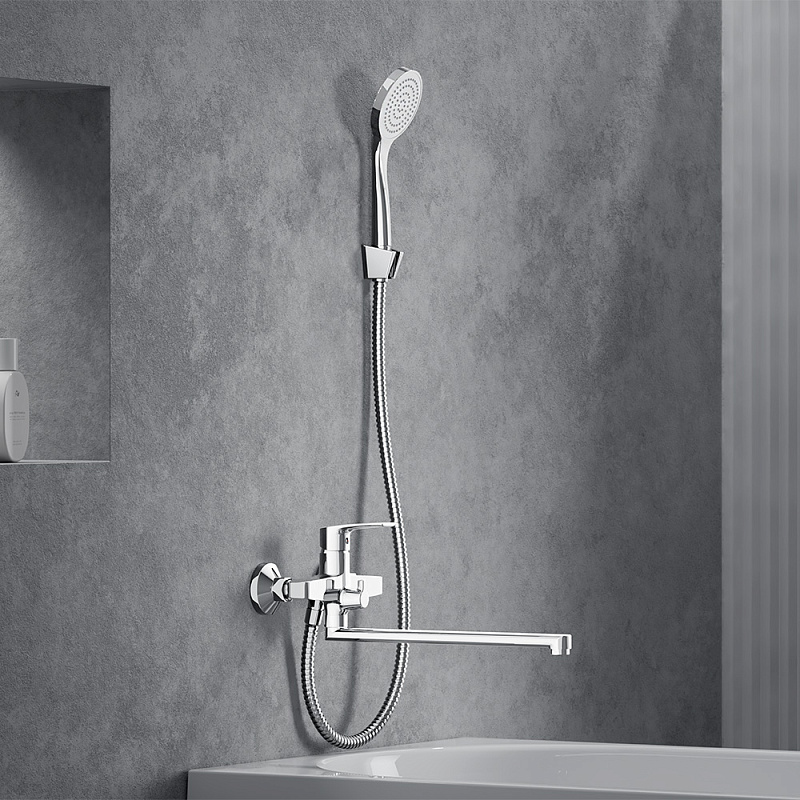 Смеситель для ванны и душа Damixa Eclipse 2.0 489500000 длинный излив, душевая лейка, шланг 1500, хром