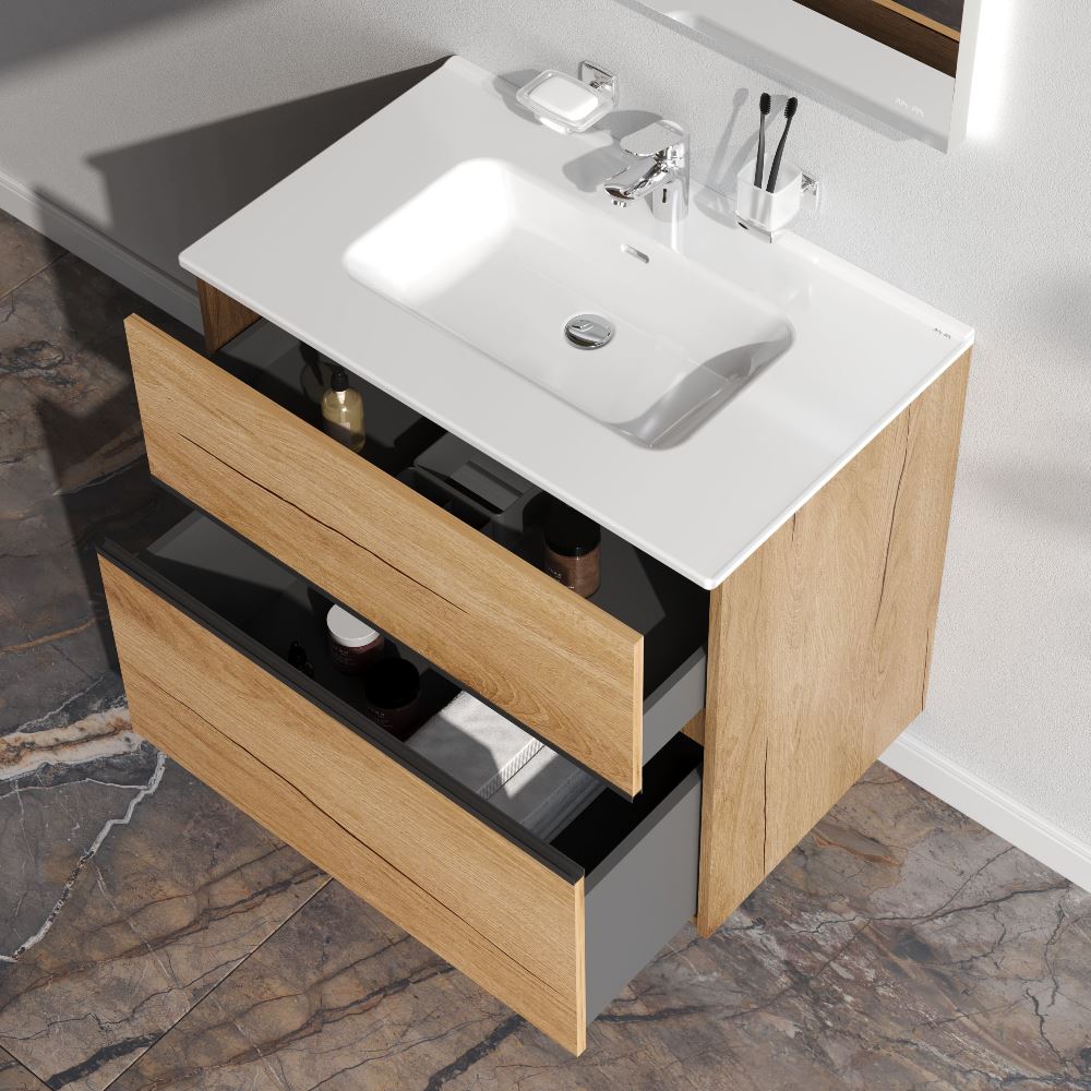 База с раковиной, универсальная, 80 см, 2 ящика Sense M7B-FUX0802OF-WCC0802WG