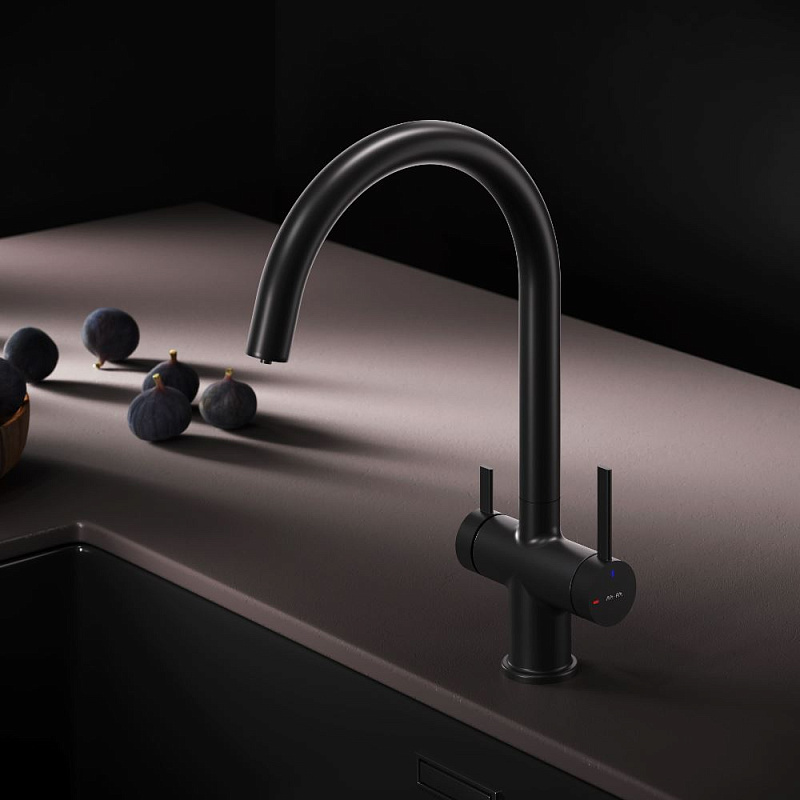 Смеситель для кухни AM.PM Func F8F07722 высокий с C-изливом с каналом для питьевой воды, черный