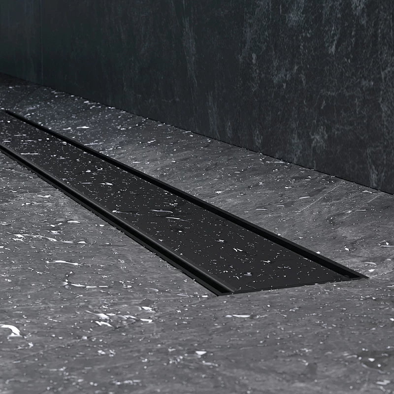 Душевой трап (лоток) 80 AM.PM PrimeFlow W02SC-U11-080-04BM комбинированный затвор с черной матовой решеткой под плитку