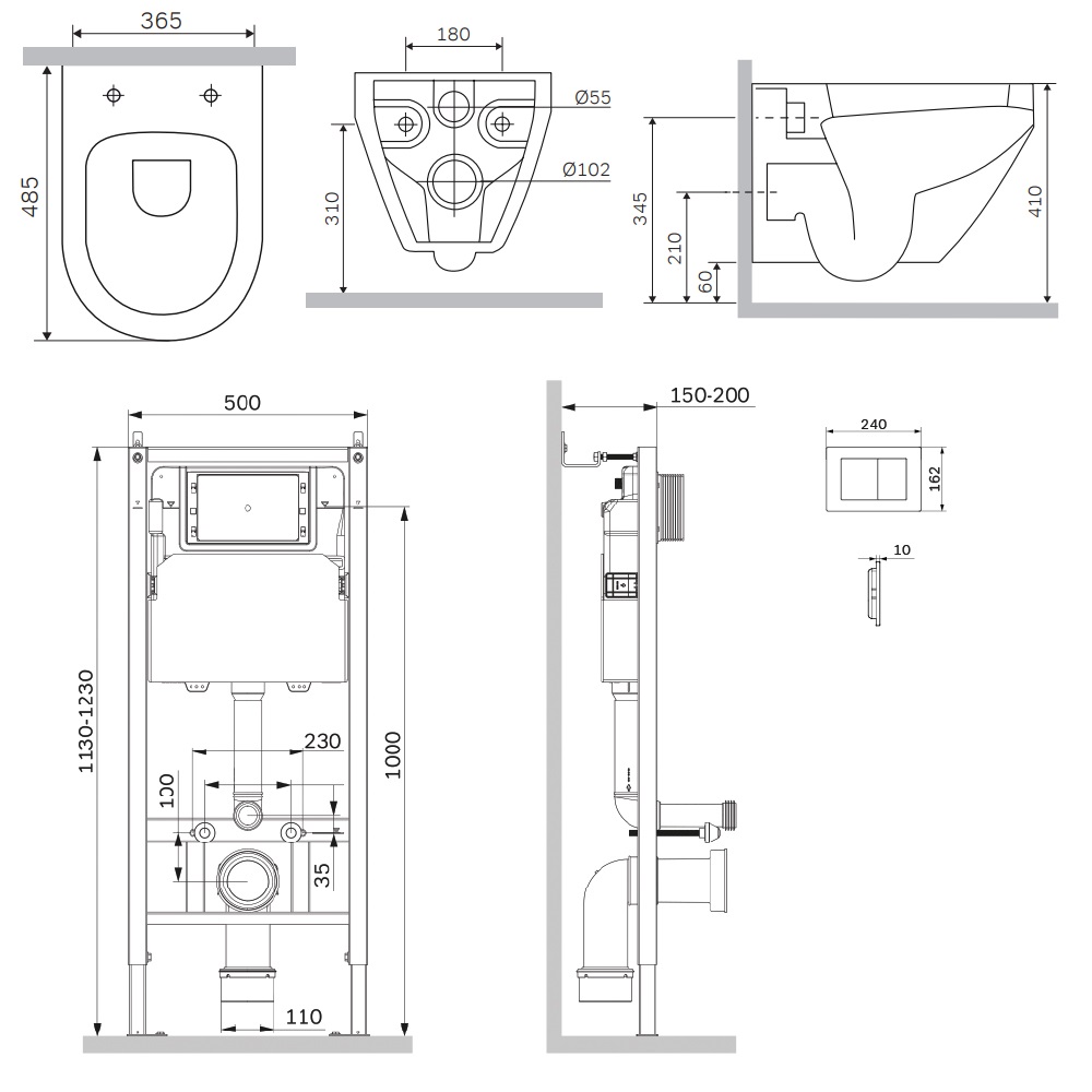 Инсталляция PrimeFit с подвесным унитазом Aquaspin и клавишей Spirit V2.0 IS90238.701900, Синий, белый, черный