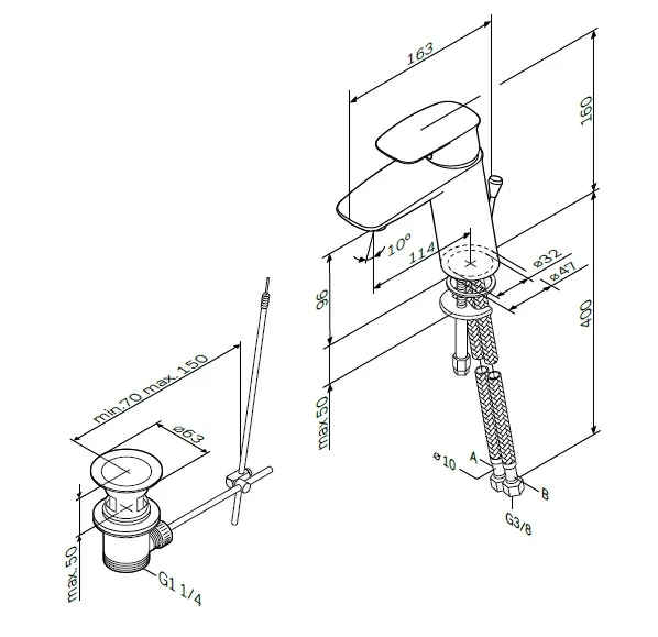 Смеситель для раковины (умывальника) AM.PM Spirit 2.1 F71A82100 с донным клапаном, хром