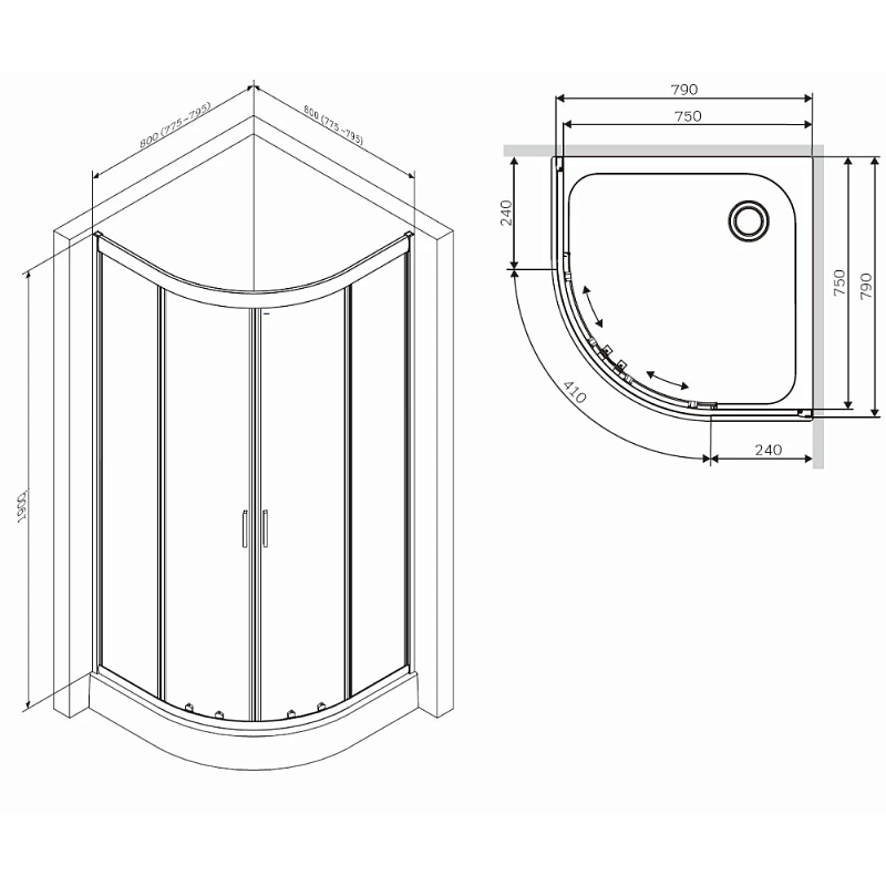 Душевое ограждение без поддона 80x80 AM.PM Gem W90G-401-080WT профиль серебристый