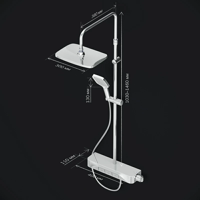 Душевая система AM.PM Func F078F700 стойка с тропическим душем, смесителем, изливом, хром