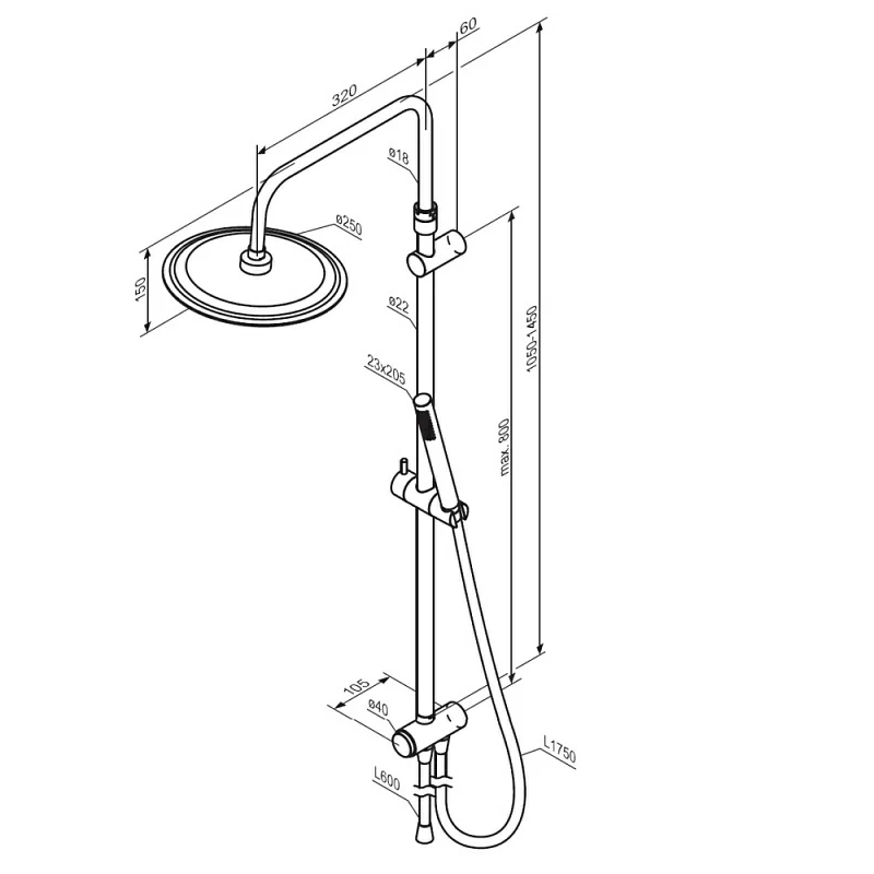 Душевая система Damixa Scandinavian Pure 936000300 стойка с тропическим душем, черная матовая