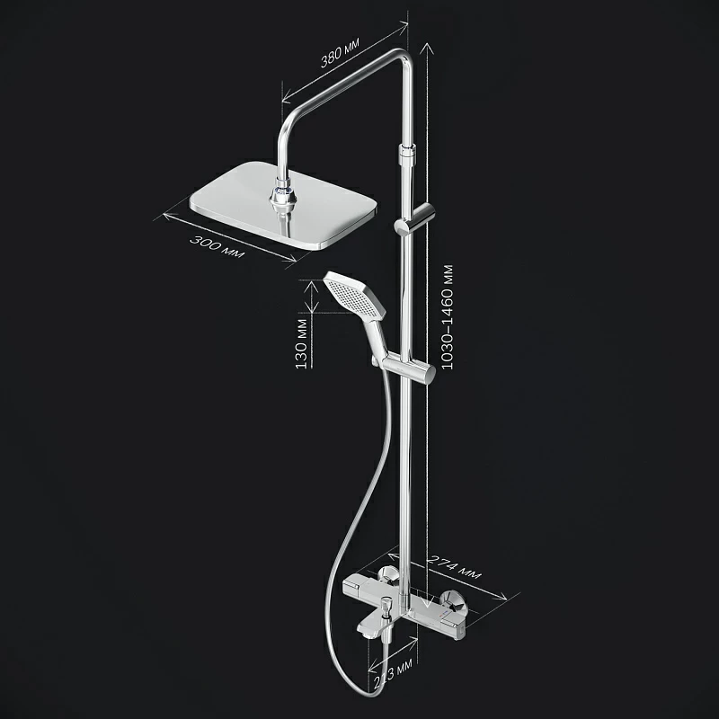 Душевая система AM.PM Func F078F500 стойка с тропическим душем, термостатом, смесителем, изливом, хром