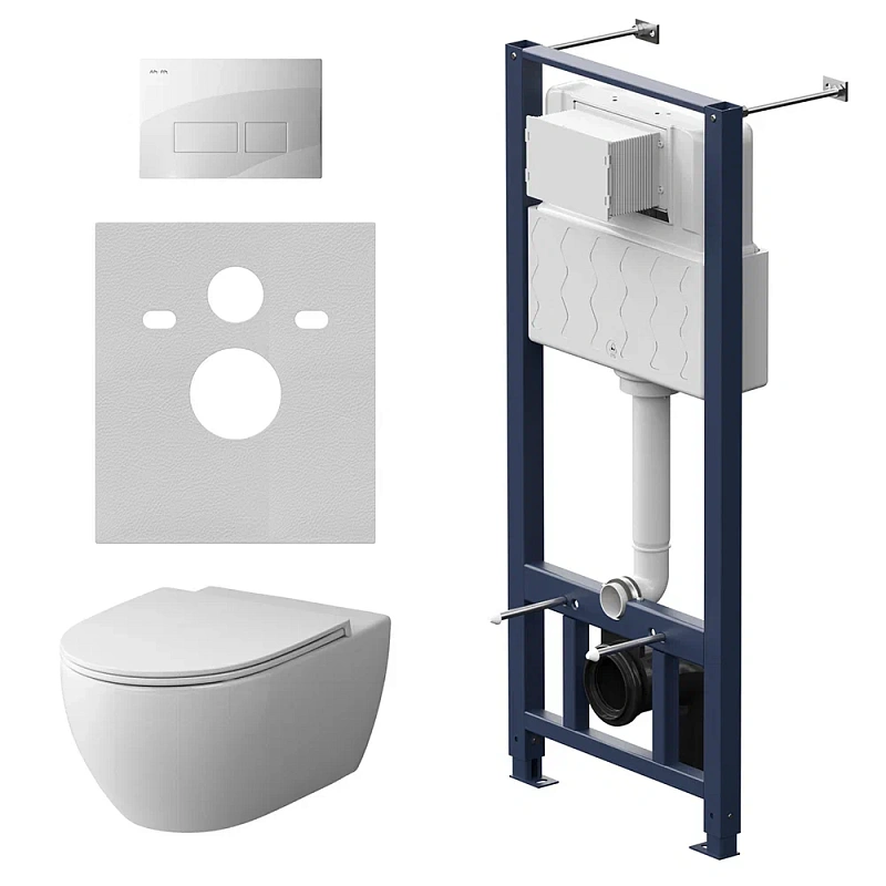 Унитаз подвесной безободковый с инсталляцией AM.PM Awe IS47001.111700 сиденьем микролифт, белой пневм. клавишей