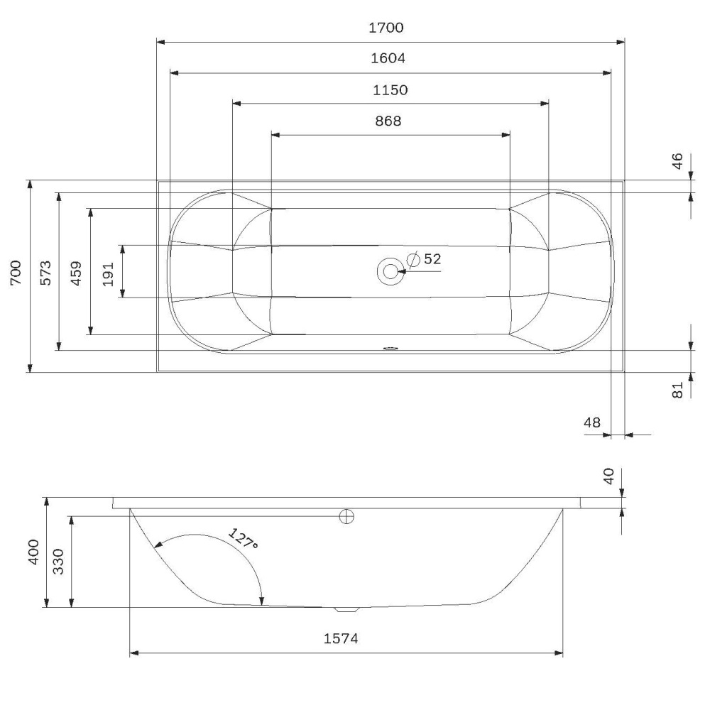 Ванна акриловая 170x70 см Above W9XA-170-070W-A, Белый