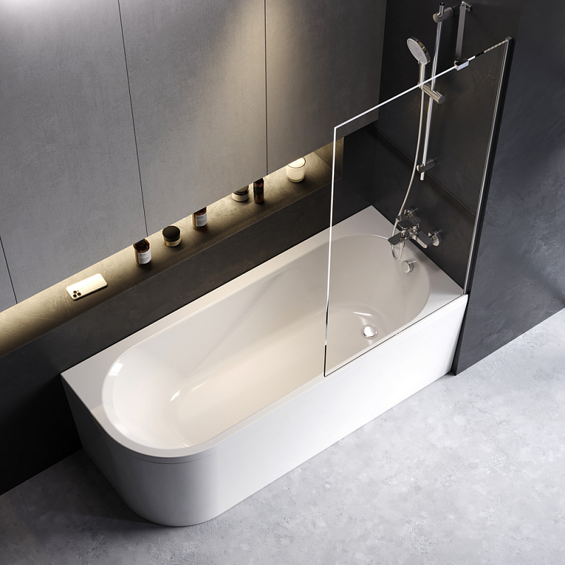 Ванна акриловая 170x70 AM.PM X-Joy W94A-170R70W-ARP ассиметричная с каркасом и панелью, белая глянцевая