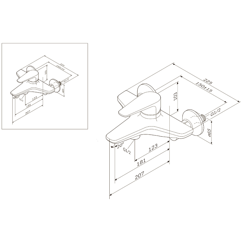 Смеситель для ванны и душа AM.PM Inspire F5010000 хром