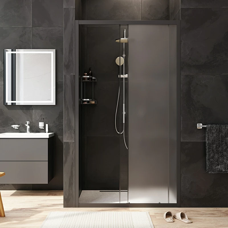 Душевая перегородка с дверью 110x195 AM.PM Gem W90G-110-1-195BM матовое стекло, профиль черный матовый