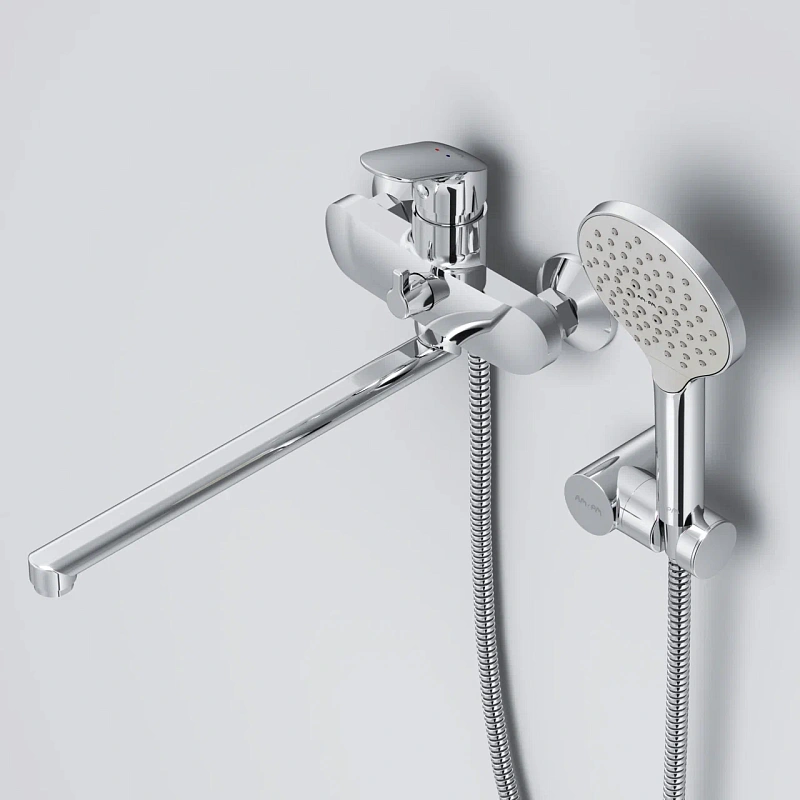 Смеситель для ванны и душа AM.PM Like F8095000 длинный излив, душевая лейка, шланг 1750, хром