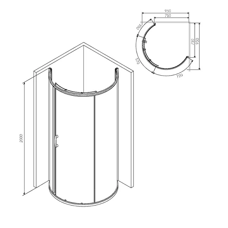 Душевое ограждение без поддона 95x95 AM.PM Like W83UG-333-095CG профиль хром