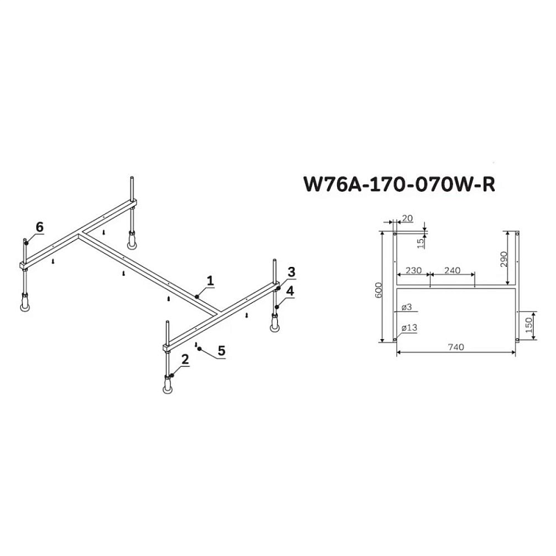 Каркас для ванны 170 AM.PM Sense W76A-170-070W-R
