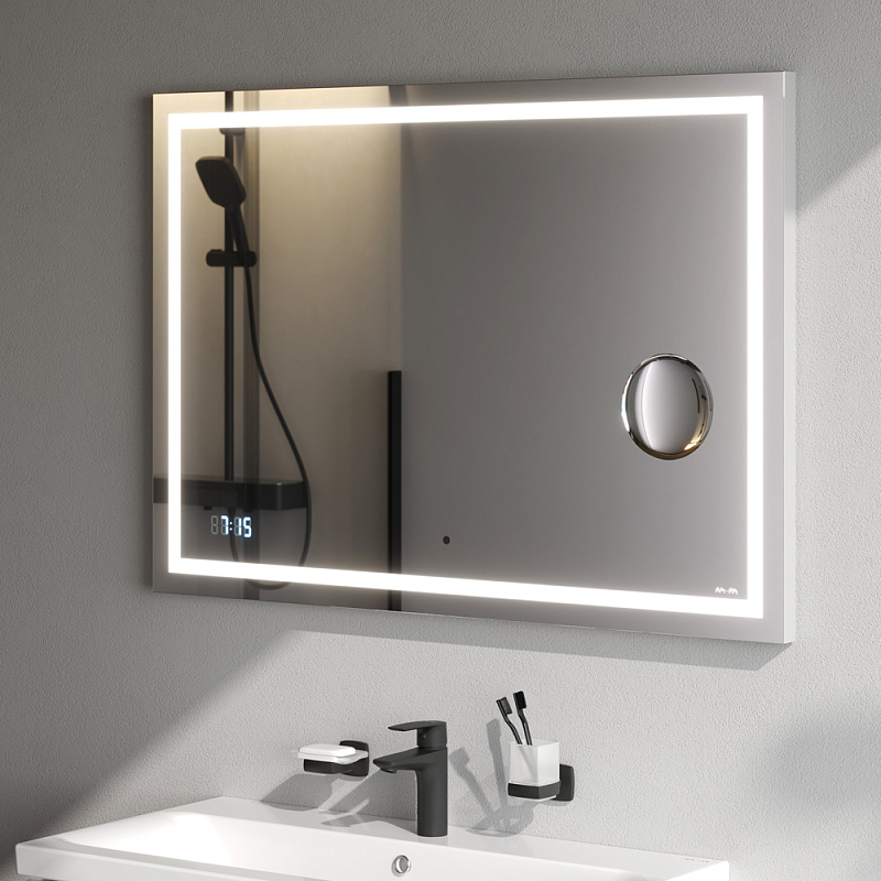 Зеркало с подсветкой в ванную прямоугольное 100 AM.PM Gem M91AMOX1003WG сенсорное с часами и косметическим зеркалом