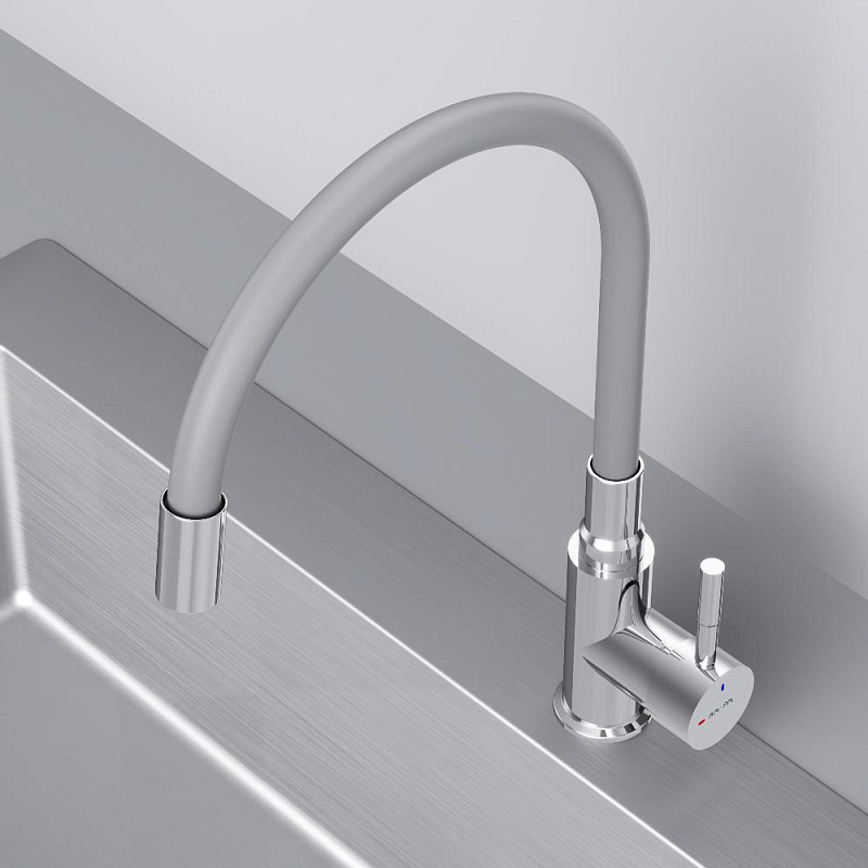 Смеситель для кухни AM.PM X-Joy S F85B07605 высокий, хром, с серым гибким изливом
